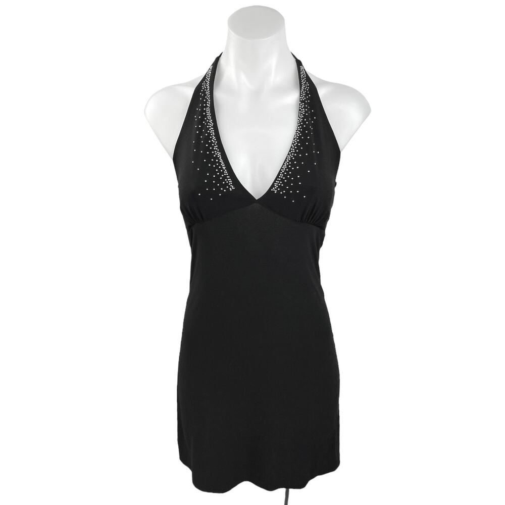 Vintage Ocean Drive Clothing Co. Studded Rhinestone Black Cocktail Party Dress L